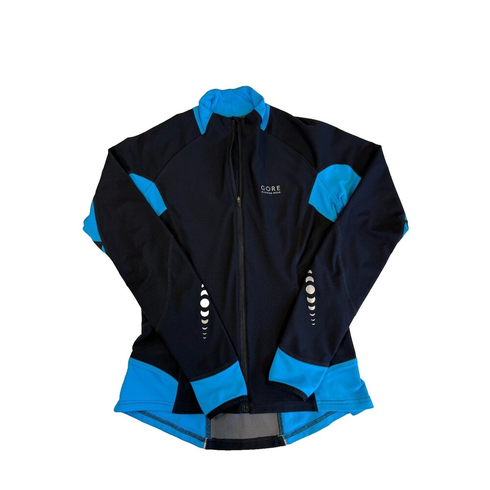GORE WINDSTOPPER Running Jacket Men’s Small Black Blue Soft Shell Full Zip